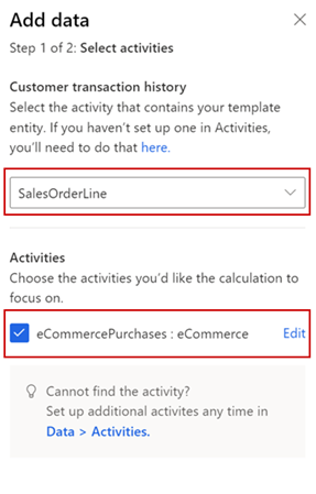 Side pane showing choosing specific activities under the semantic type.