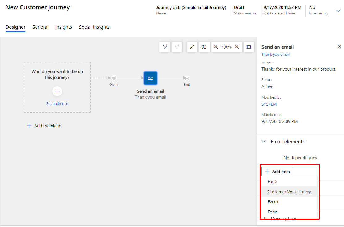 Add a Dynamics 365 Customer Voice survey.