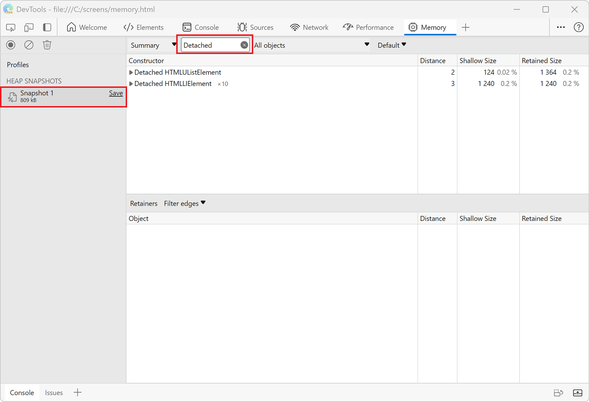 Filtering for detached nodes