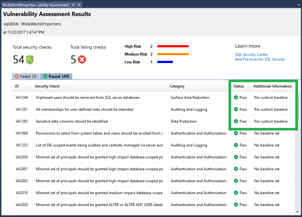 Screenshot showing pass per baseline.