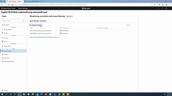 Gif of onboarding cluster to Azure Monitor"