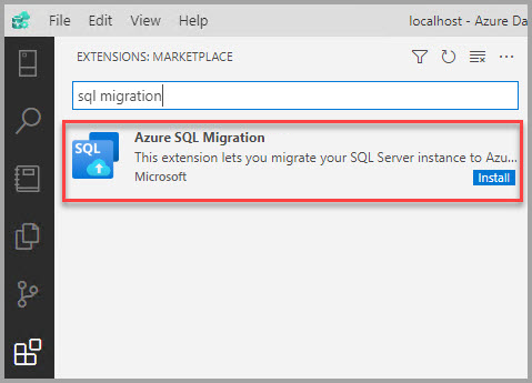 Snímek obrazovky znázorňující rozšíření migrace Azure SQL z Azure Marketplace