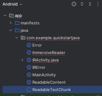 Snímek obrazovky se souborem třídy Java ReadableTextChunk