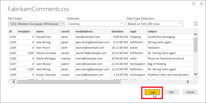 Dialogové okno Import souboru CSV