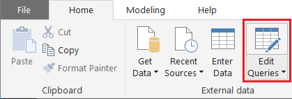 Skupina Externí data na pásu karet Domů