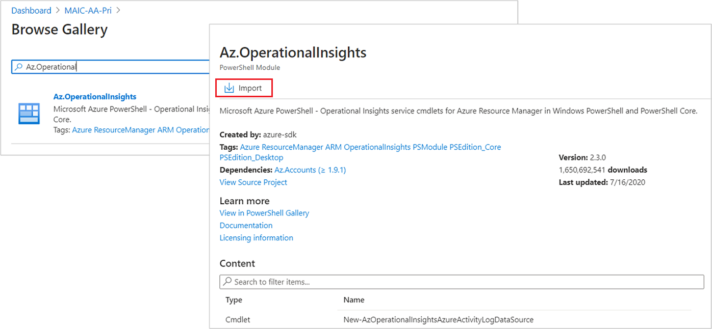 Import modulu OperationalInsights