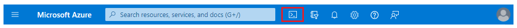 Snímek obrazovky znázorňující ikonu Cloud Shellu na webu Azure Portal