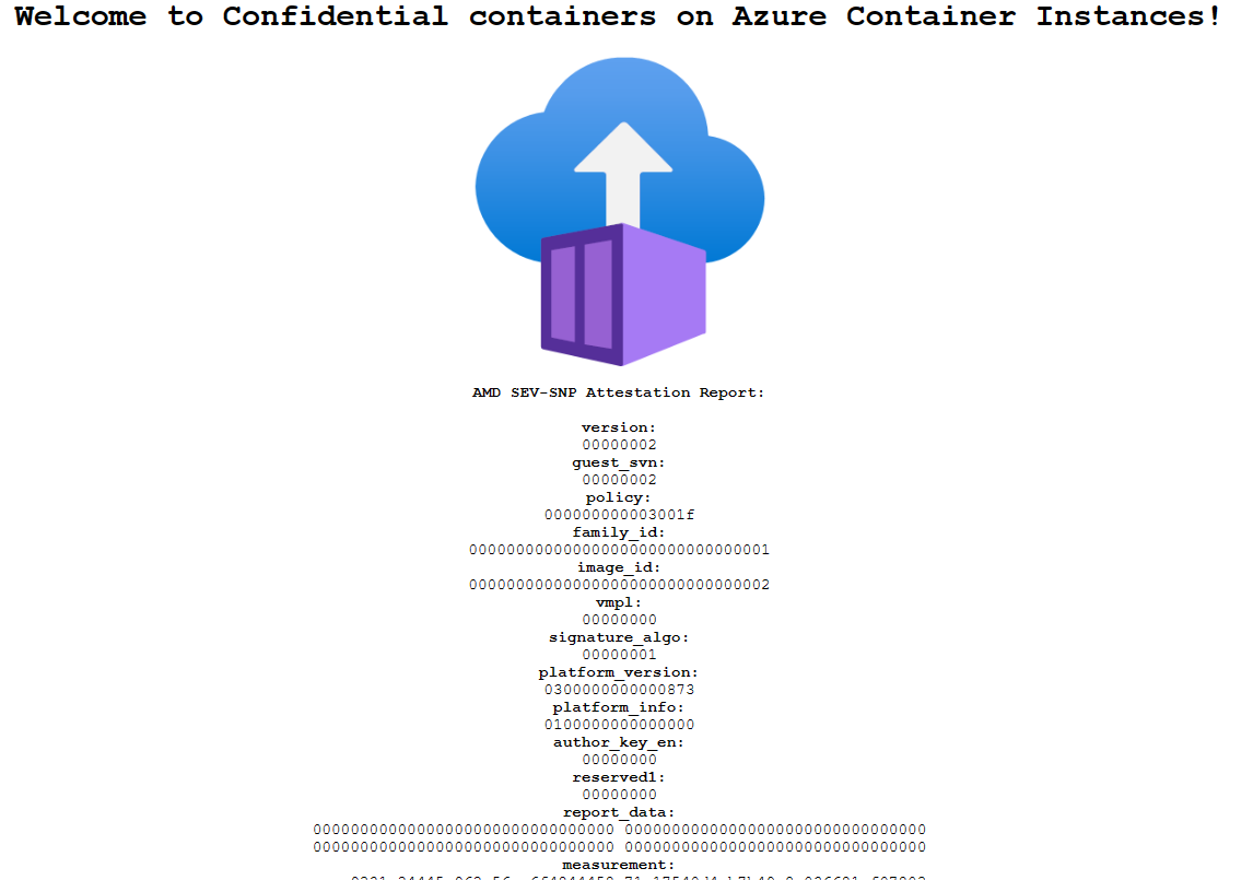 Snímek obrazovky se zobrazením prohlížeče aplikace nasazené prostřednictvím služby Azure Container Instances