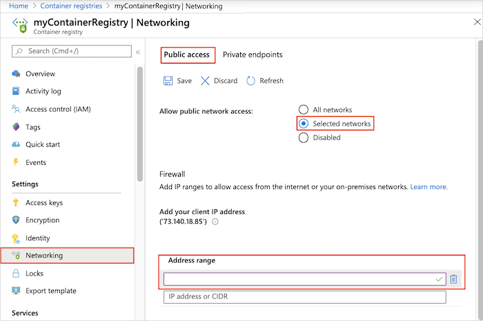 Konfigurace pravidla brány firewall pro registr kontejnerů