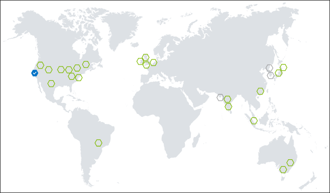 Mapa oblastí na webu Azure Portal