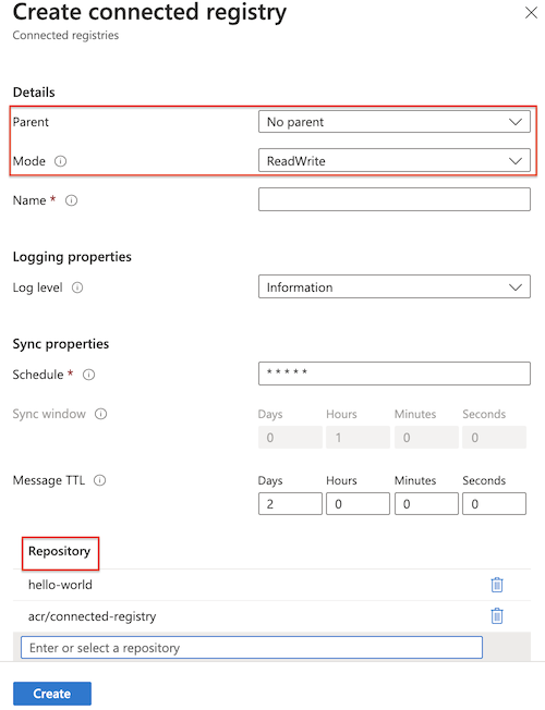 Vytvoření připojeného registru v režimu ReadWrite