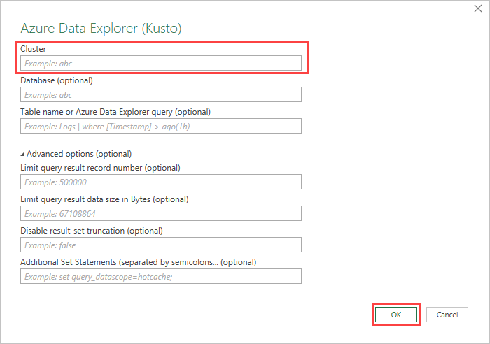 Snímek obrazovky znázorňující okno Azure Data Exploreru (Kusto)