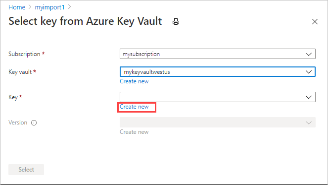 Vytvoření nového klíče ve službě Azure Key Vault