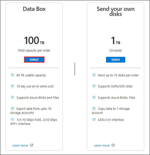 Výběr kapacity Data Boxu