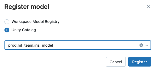 Dialogové okno Registrace verze modelu s tlačítkem