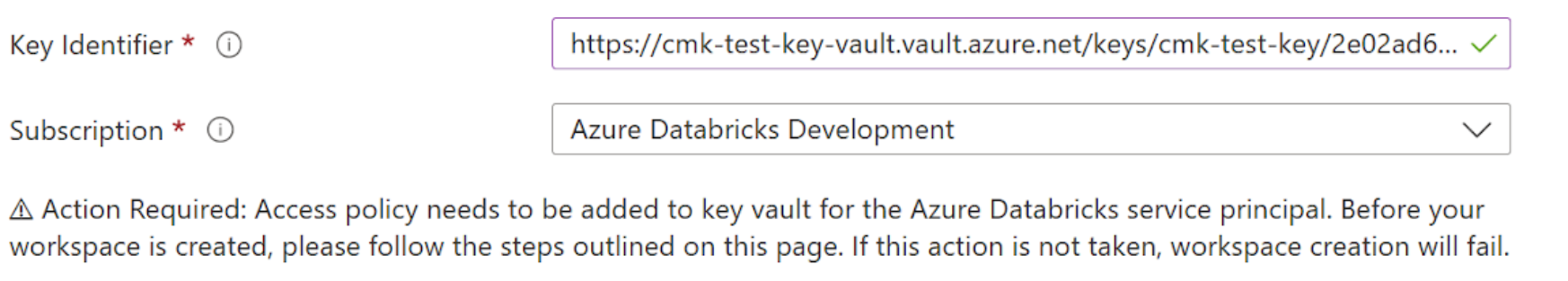 Zobrazení polí v části Spravované disky okna Azure Databricks