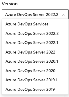 snímek obrazovky s výběrem verze obsahu Azure DevOps