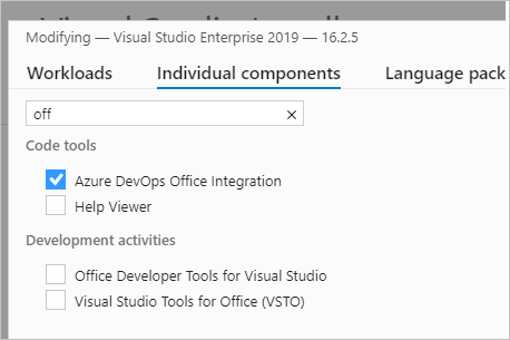 Kontrola integrace Office v Azure DevOps