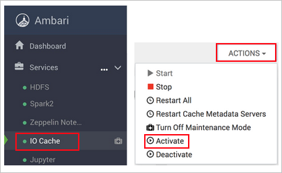 Enabling the IO Cache service in Ambari.