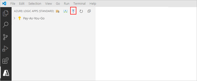 Snímek obrazovky znázorňující podokno Azure: Logic Apps (Standard) a vybranou ikonu Nasadit do aplikace logiky
