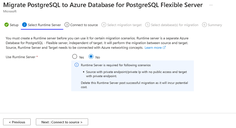 Snímek obrazovky se stránkou Serveru modulu runtime migrace na webu Azure Portal