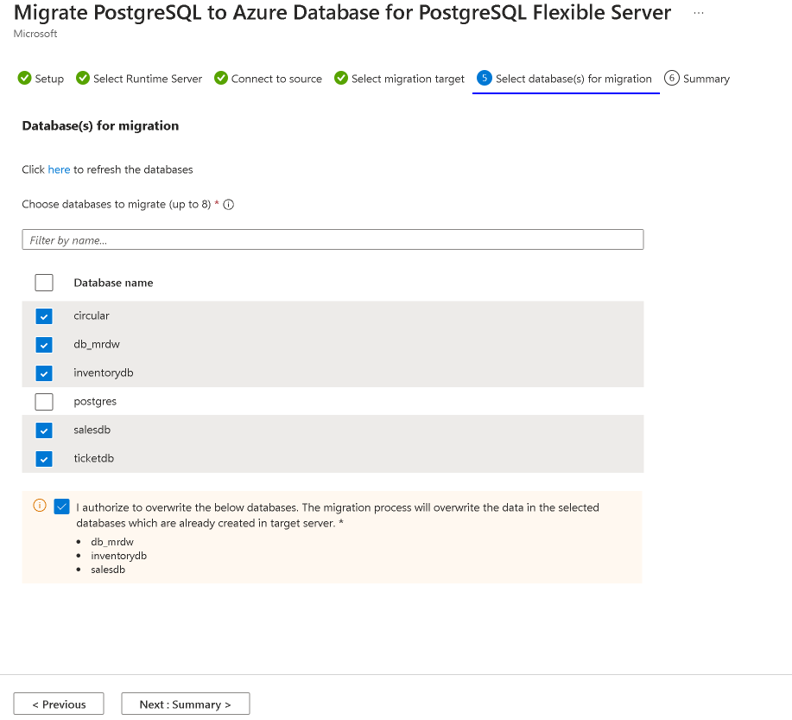 Snímek obrazovky se stránkou migrace fetchDB na webu Azure Portal