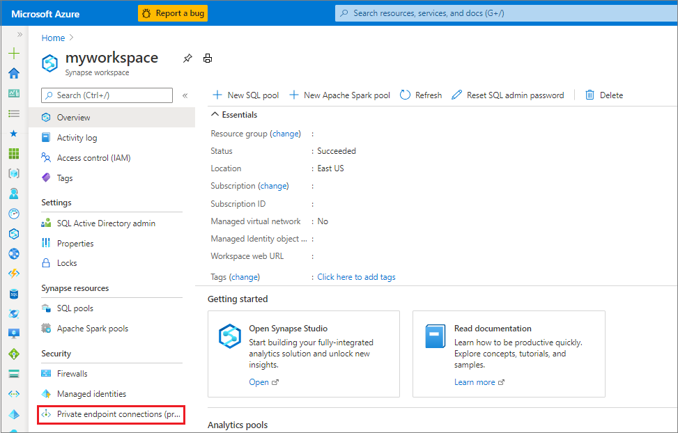 Otevření pracovního prostoru Azure Synapse v Azure Portal