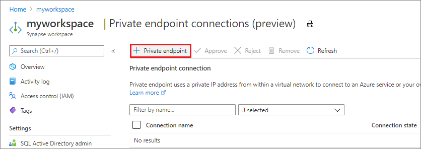 Otevření privátního koncového bodu v Azure Portal