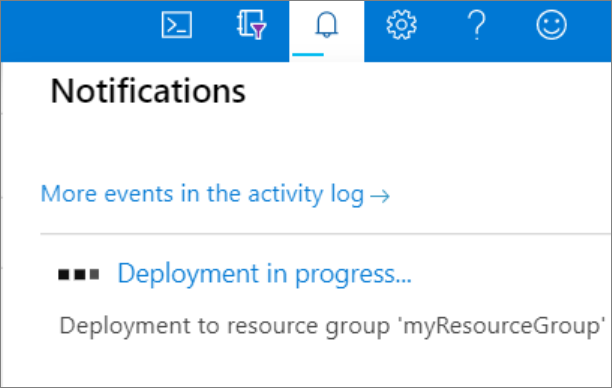 Snímek obrazovky webu Azure Portal s probíhajícími oznámeními o nasazení