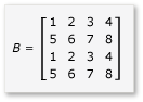 Diagram znázorňující 4 po 4 matici B