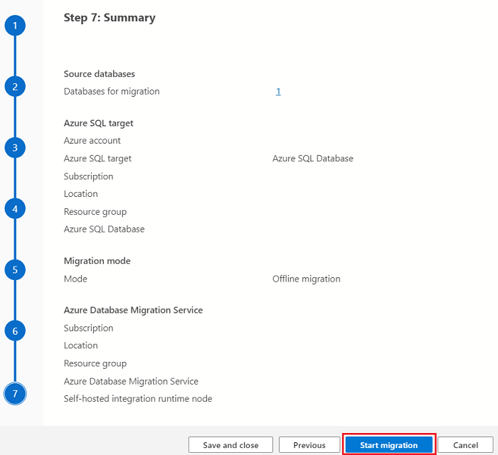 Screenshot that shows how to start migration.