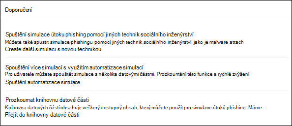 Část Doporučení na kartě Sestava sestavy simulace pro simulaci