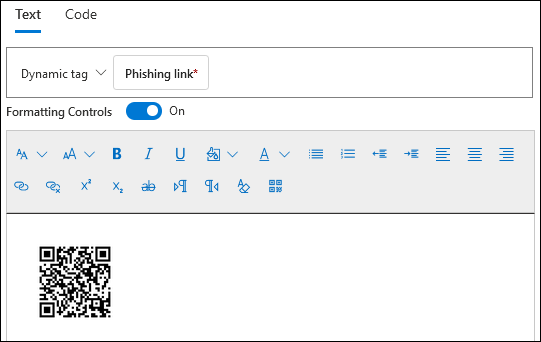 Kód QR vložený do e-mailové zprávy datové části během vytváření datové části.