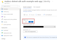 Snímek obrazovky znázorňující povolení spravované identity pro prostředek Azure na stránce Identita prostředku