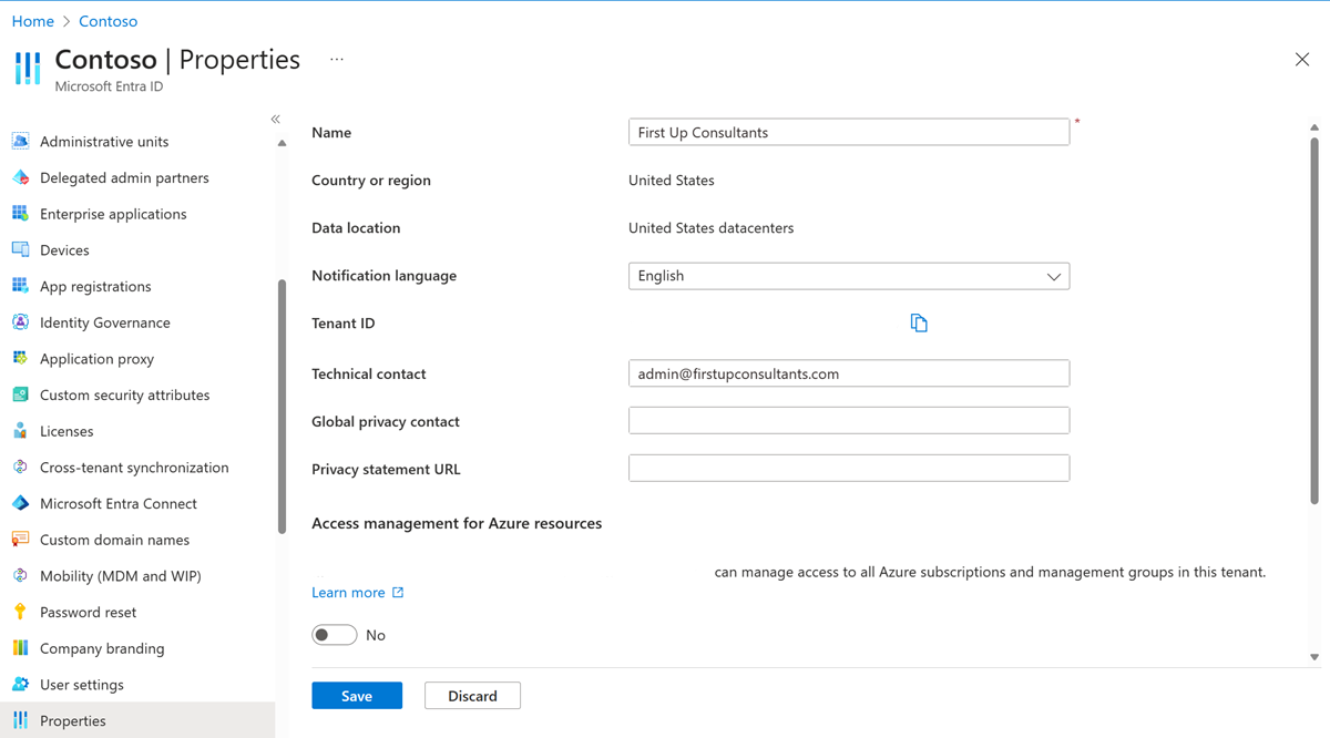 ID Microsoft Entra – Vlastnosti – ID tenanta – Pole ID tenanta