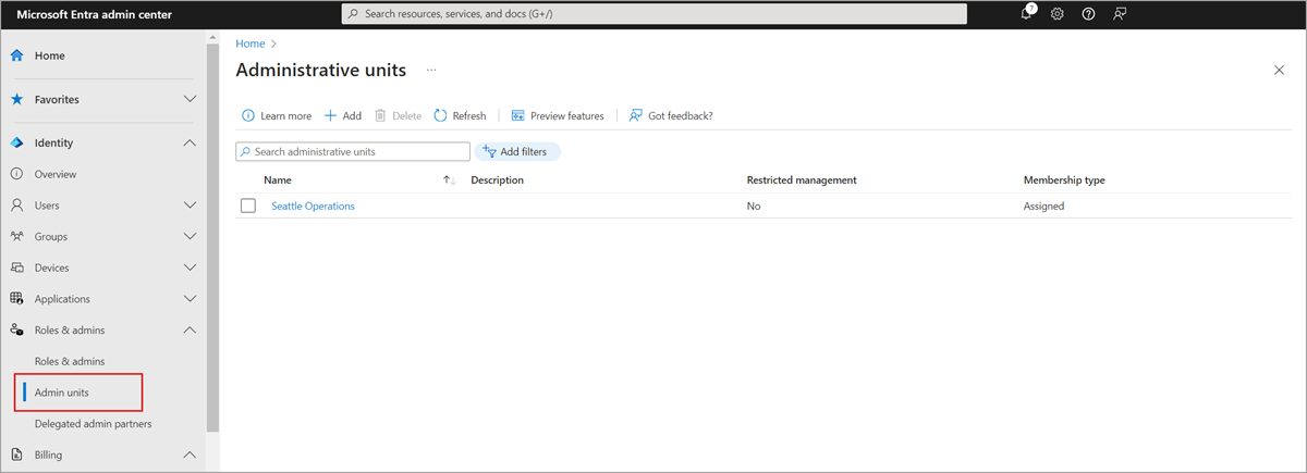 Správa istrative Units in Microsoft Entra ID.