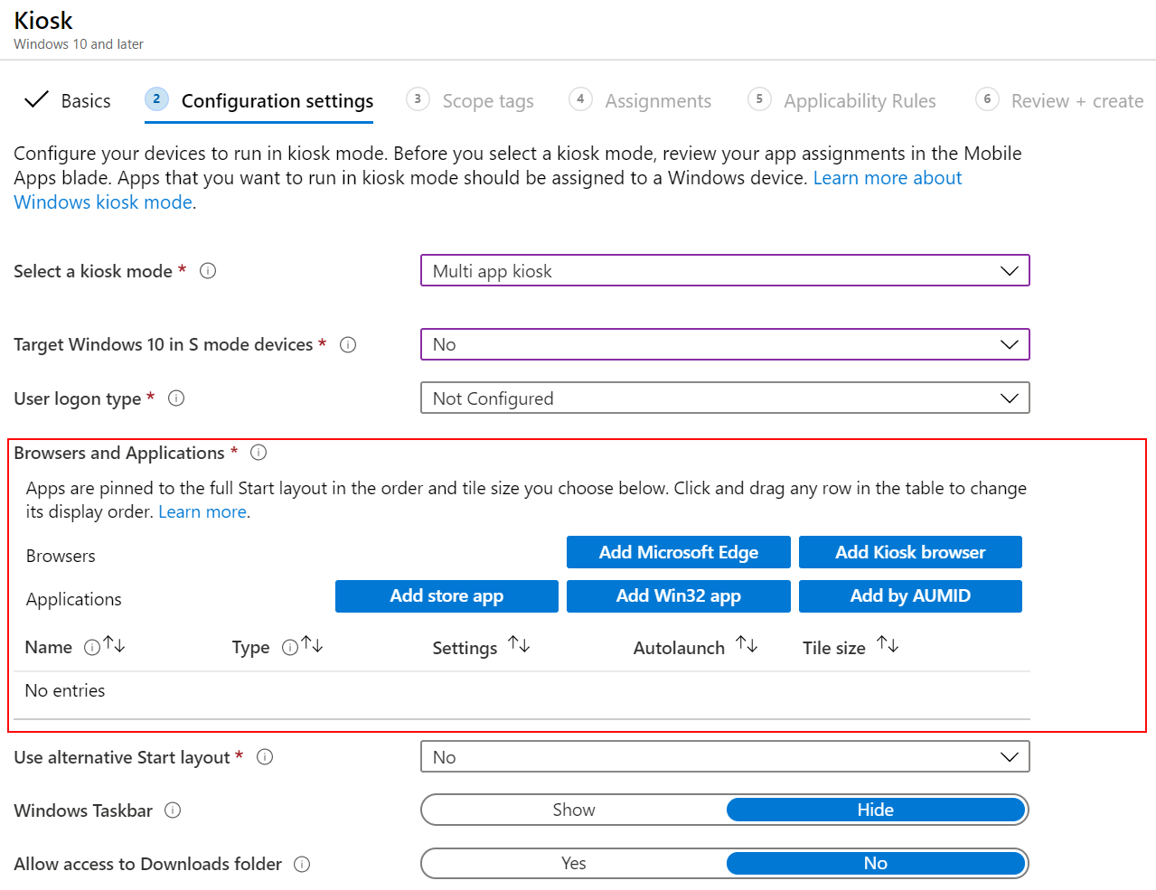 Přidejte prohlížeče nebo aplikace do profilu veřejného terminálu s více aplikacemi v Microsoft Intune.