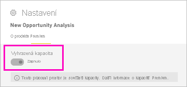 Snímek obrazovky s zapnutou kapacitou Premium
