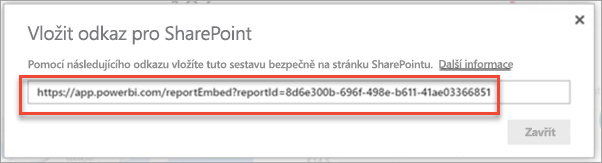 Snímek obrazovky s dialogovým oknem Vložit odkaz se zvýrazněným odkazem na sestavu