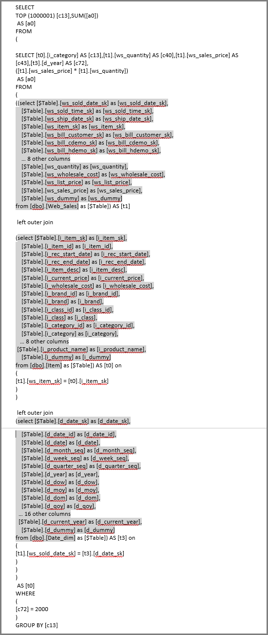 Snímek obrazovky s dotazem SQL použitým podle potřeby