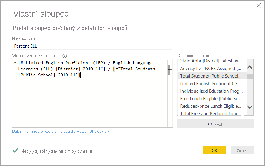 Screenshot of the Custom Column Dialog box showing an example formula.