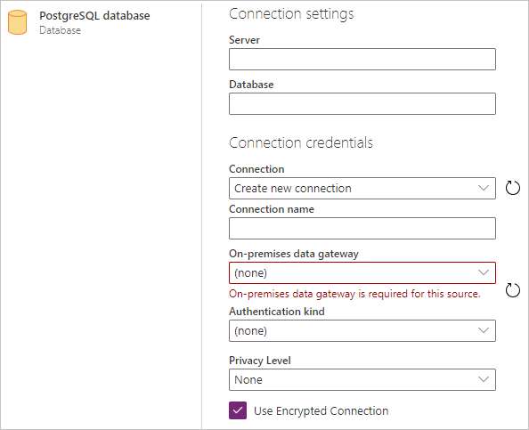 Tvůrce připojení PostgreSQL v Power Query Online