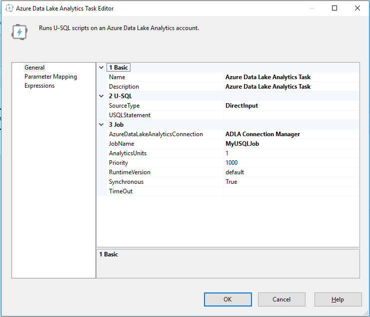 Úloha Azure Data Lake Analytics ve službě SSIS