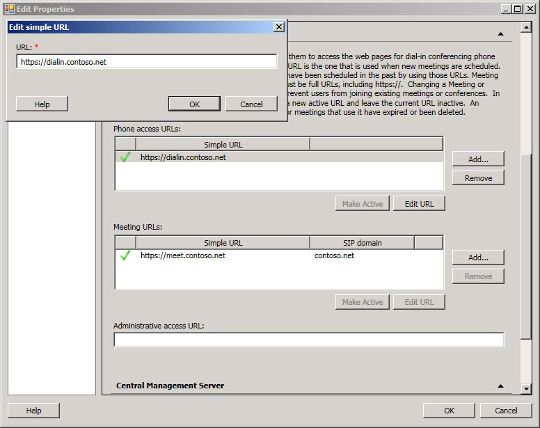 Topology Builder Edit Simple URL dialog box