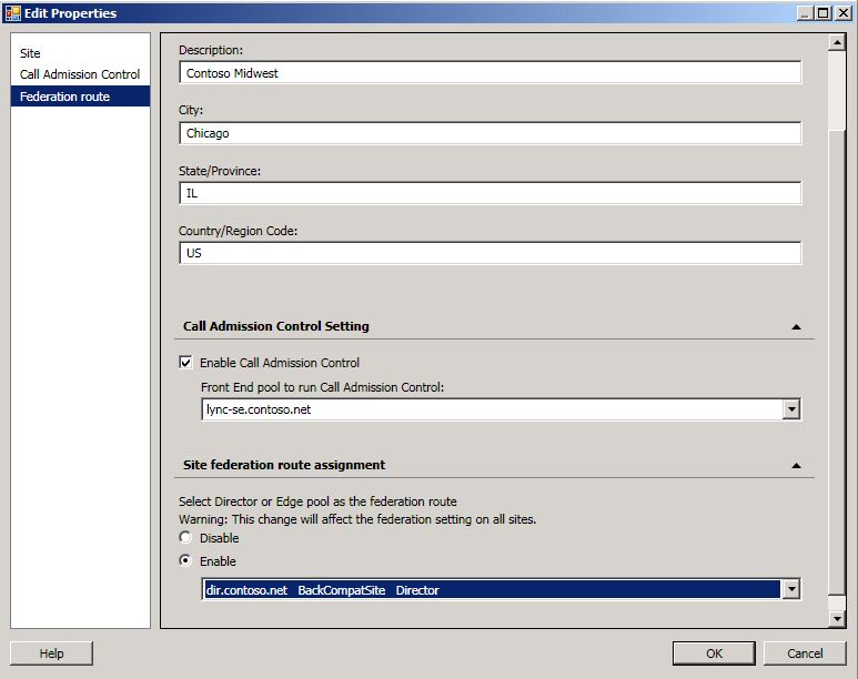 Topology Builder Federation Route page