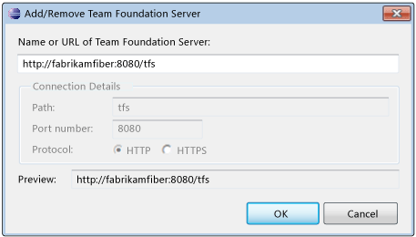 Přidání serveru Team Foundation Server