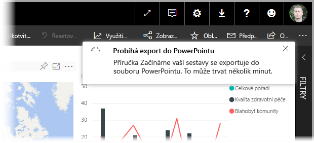 Okno průběhu exportu do PowerPointu