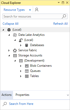 Snímek obrazovky Průzkumníka cloudu v sadě Visual Studio