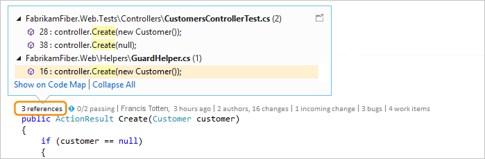 Snímek obrazovky, který ukazuje, jak vybrat možnost Reference CodeLens v sadě Visual Studio 2019