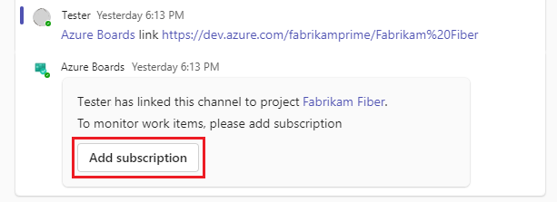 Screenshot of the linked project notification with the Add subscription button.